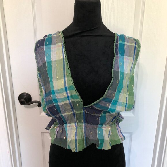Aerie Women's Plaid Peplum Cropped Tank Top Size Large Multicolor NWT‎ - Picture 11 of 11
